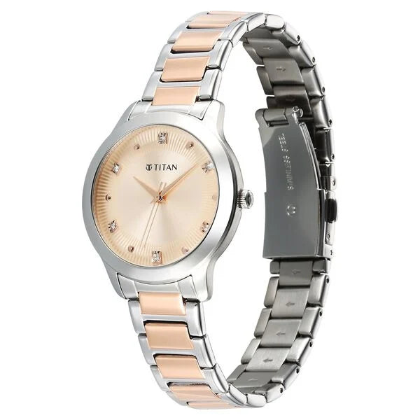 Titan Horizon Quartz Analog Rose gold Dial Stainless Steel Strap Watch For Women (95299KM01)