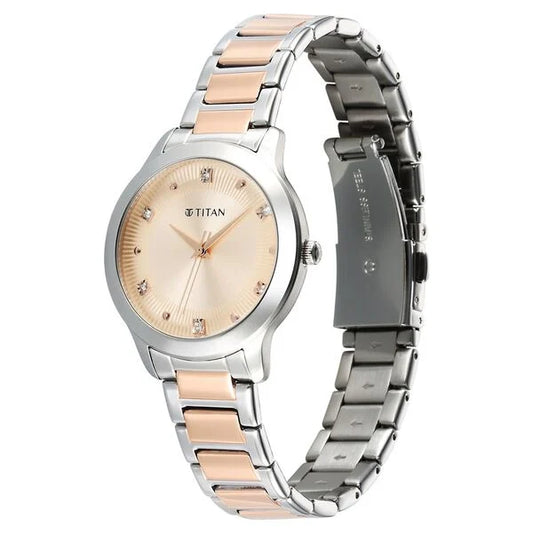 Titan Horizon Quartz Analog Rose gold Dial Stainless Steel Strap Watch For Women (95299KM01)