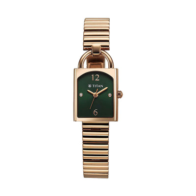 Titan Metro Green Dial Stainless Steel Strap Watch for Women