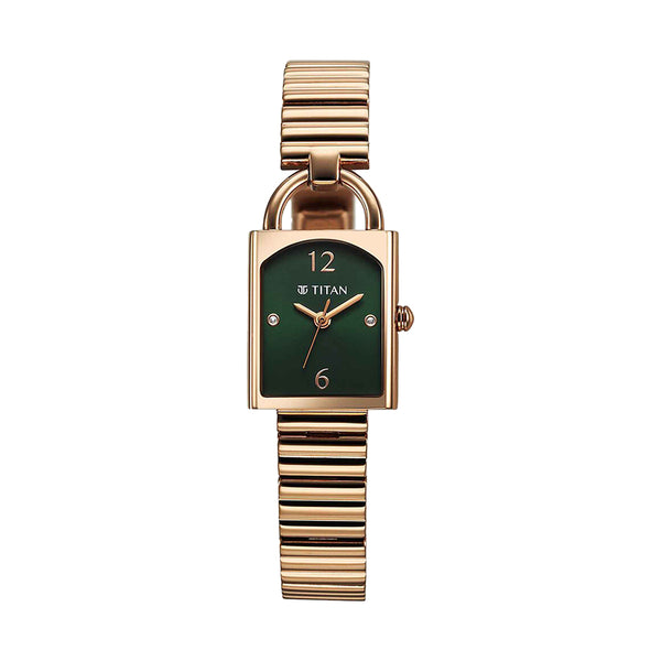 Titan Metro Green Dial Stainless Steel Strap Watch for Women