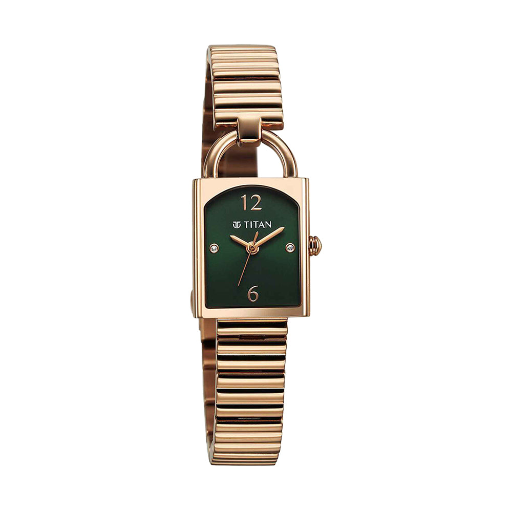 Titan Metro Green Dial Stainless Steel Strap Watch for Women
