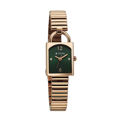 Titan Metro Green Dial Stainless Steel Strap Watch for Women