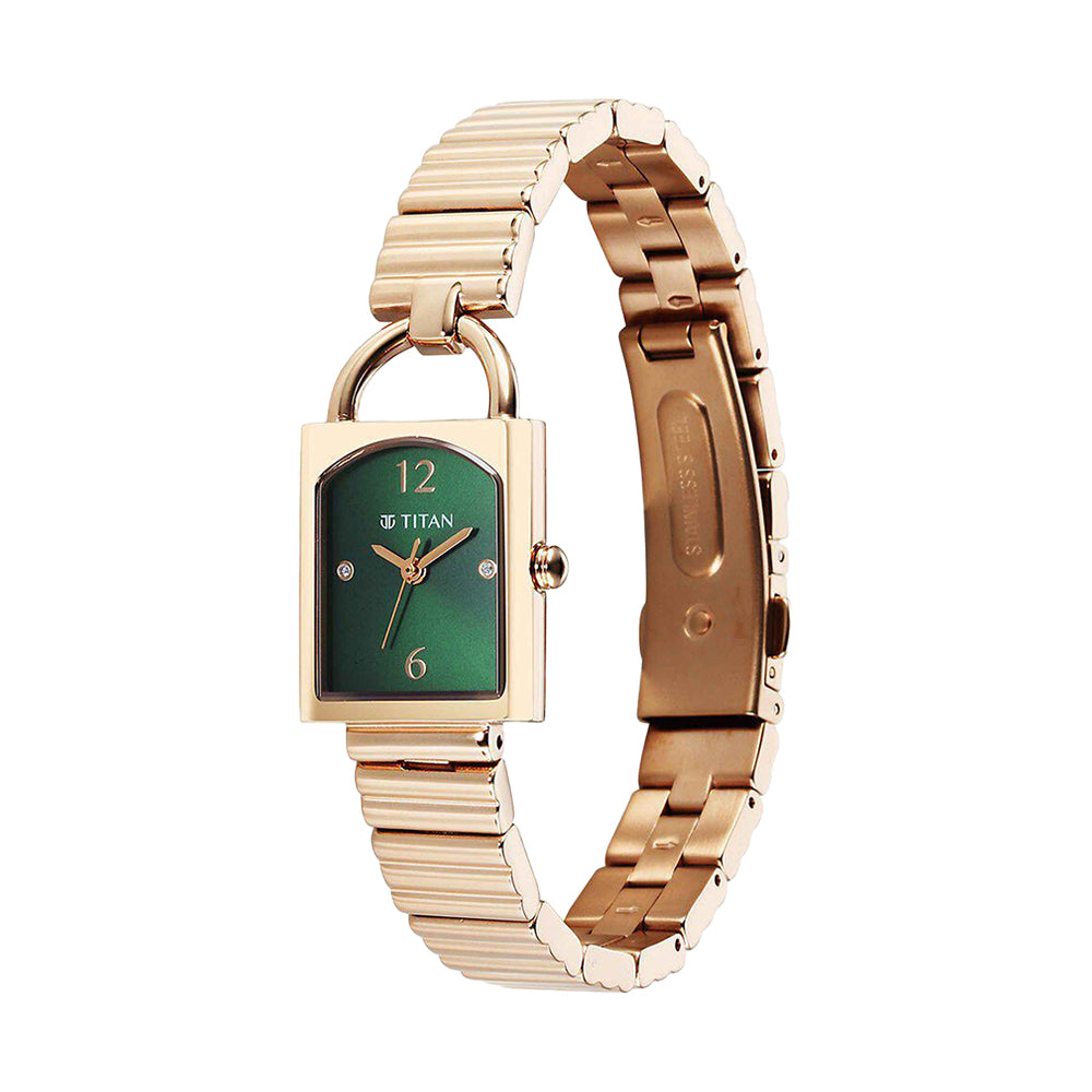 Titan Metro Green Dial Stainless Steel Strap Watch for Women