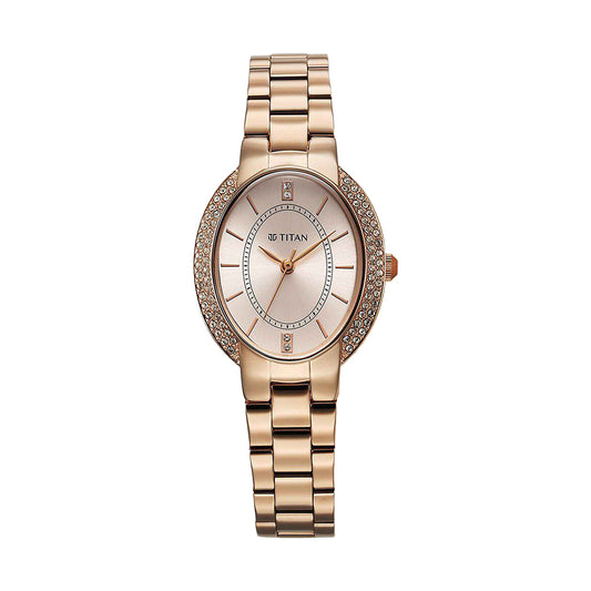 Titan Metro Rose Gold Dial Stainless Steel Strap Watch for Women