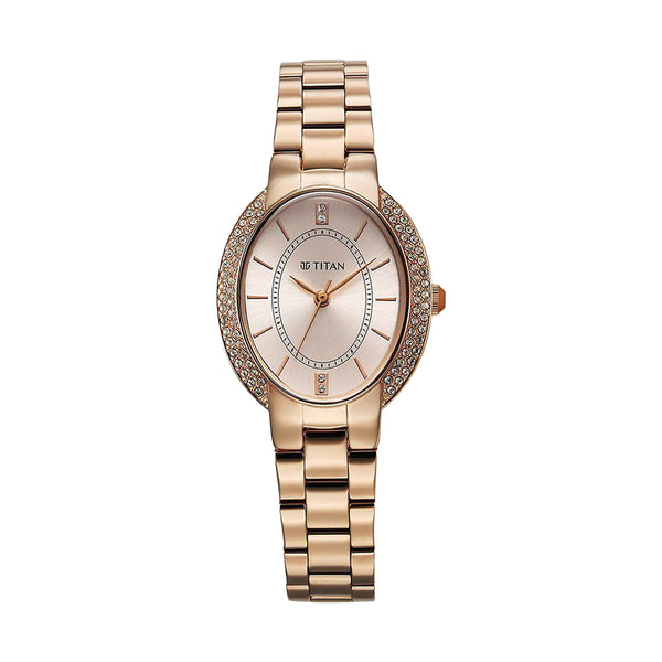 Titan Metro Rose Gold Dial Stainless Steel Strap Watch for Women