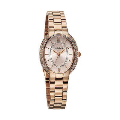 Titan Metro Rose Gold Dial Stainless Steel Strap Watch for Women