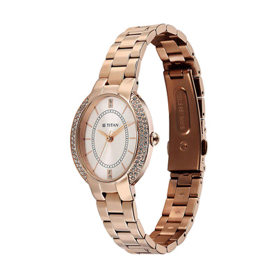 Titan Metro Rose Gold Dial Stainless Steel Strap Watch for Women