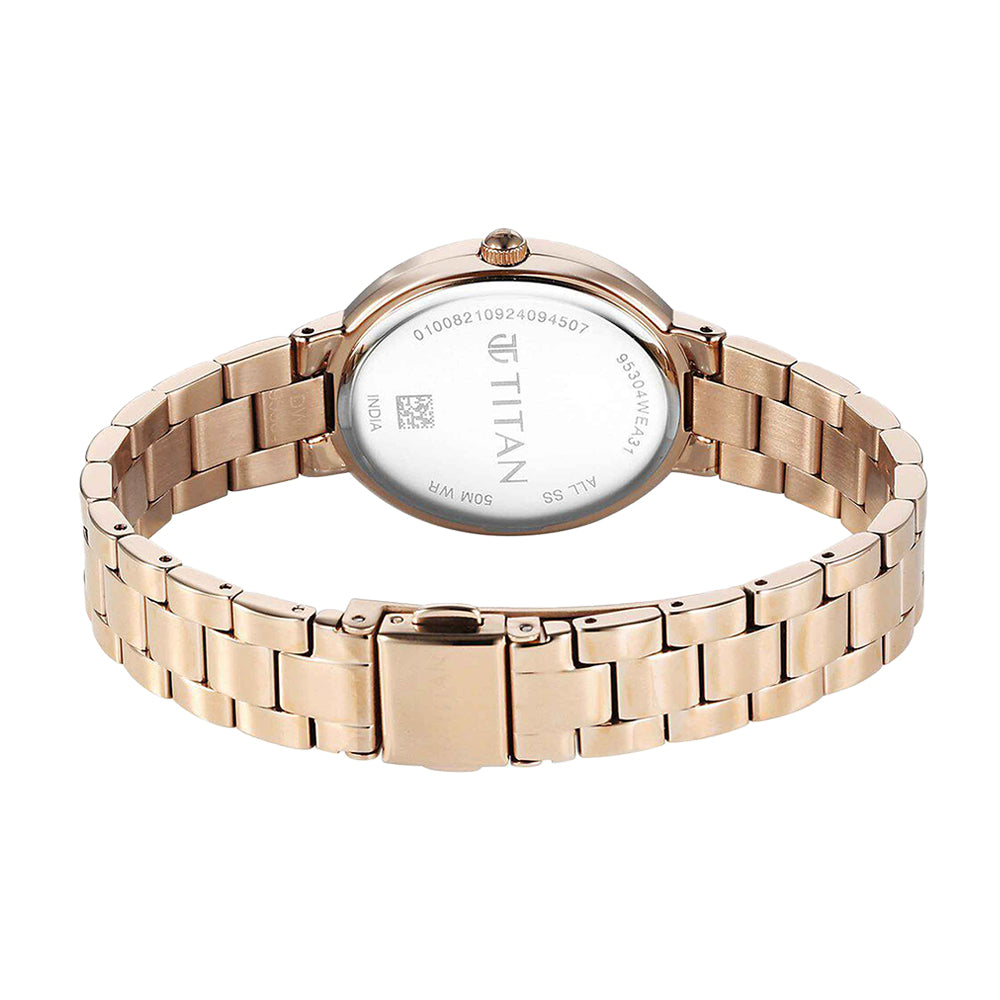 Titan Metro Rose Gold Dial Stainless Steel Strap Watch for Women