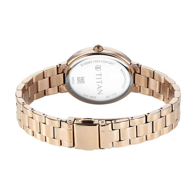 Titan Metro Rose Gold Dial Stainless Steel Strap Watch for Women