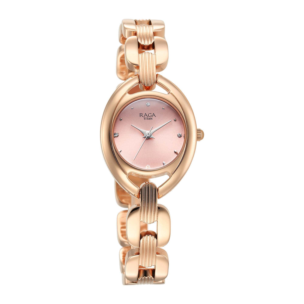 Titan Raga Showstopper 2.0 Quartz Analog Pink Dial  Rose Gold Color Stainless Steel Strap Watch For Women