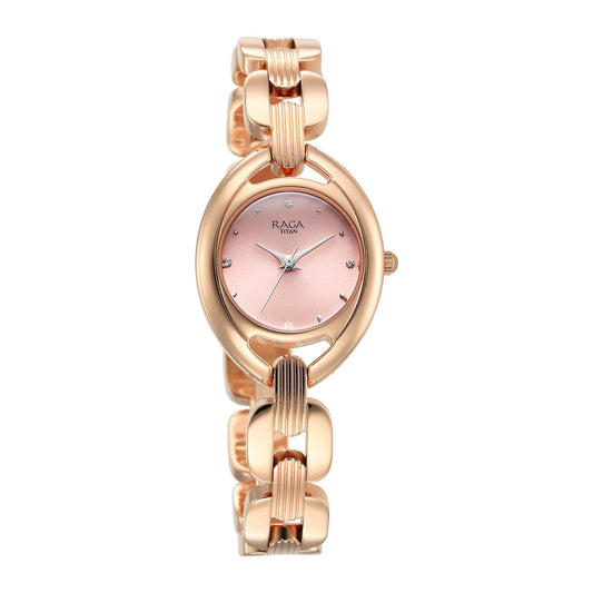 Titan Raga Showstopper 2.0 Quartz Analog Pink Dial  Rose Gold Color Stainless Steel Strap Watch For Women