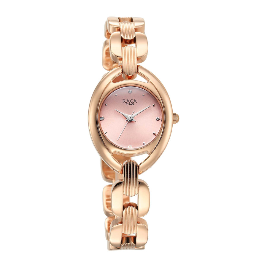 Titan Raga Showstopper 2.0 Quartz Analog Pink Dial  Rose Gold Color Stainless Steel Strap Watch For Women