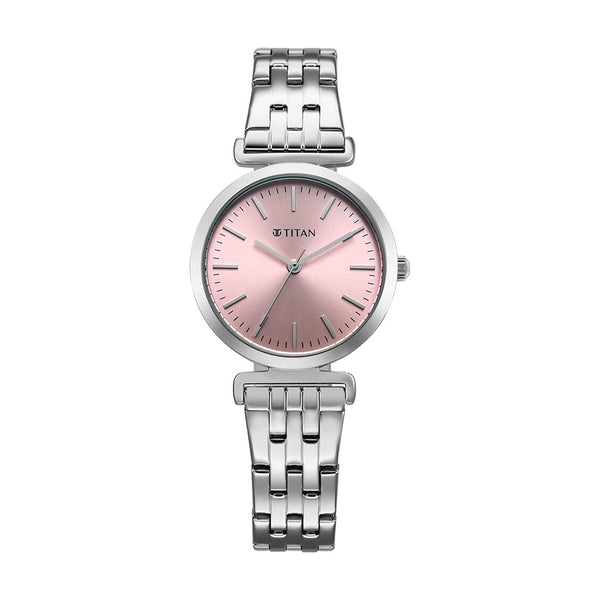 Jam Tangan Tali Keluli Tahan Karat Dail Merah Jambu Titan Workmode untuk Wanita