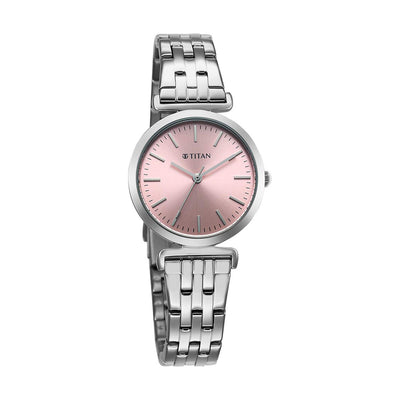 Jam Tangan Tali Keluli Tahan Karat Dail Merah Jambu Titan Workmode untuk Wanita