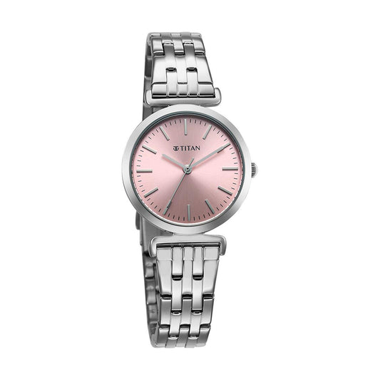 Titan Workmode Pink Dial Stainless Steel Strap Watch for Women