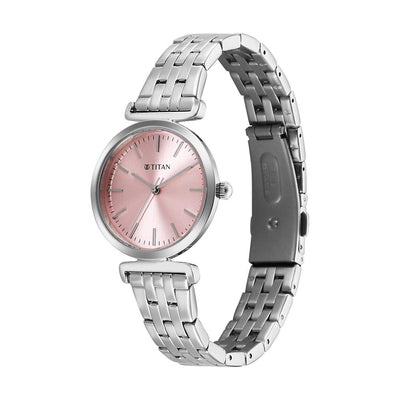 Jam Tangan Tali Keluli Tahan Karat Dail Merah Jambu Titan Workmode untuk Wanita