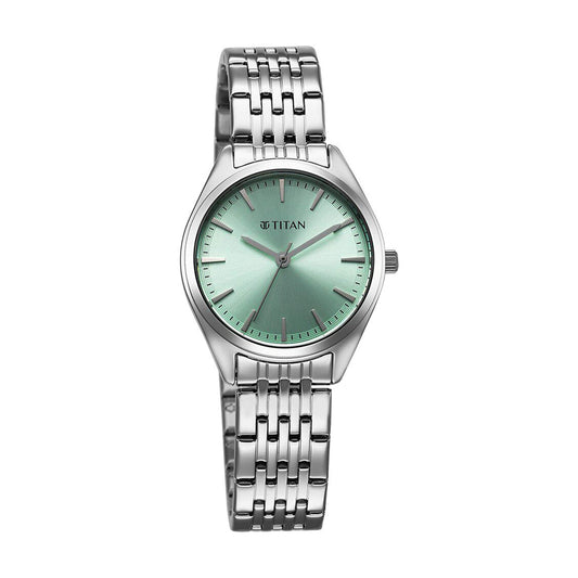 Titan Workmode Green Dial Stainless Steel Strap Watch for Women
