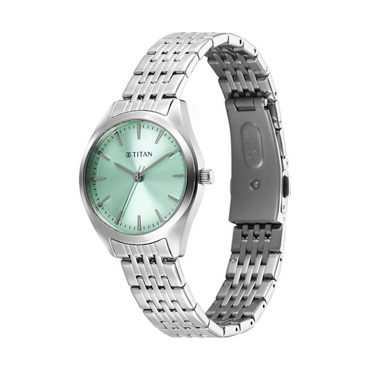 Titan Workmode Green Dial Stainless Steel Strap Watch for Women