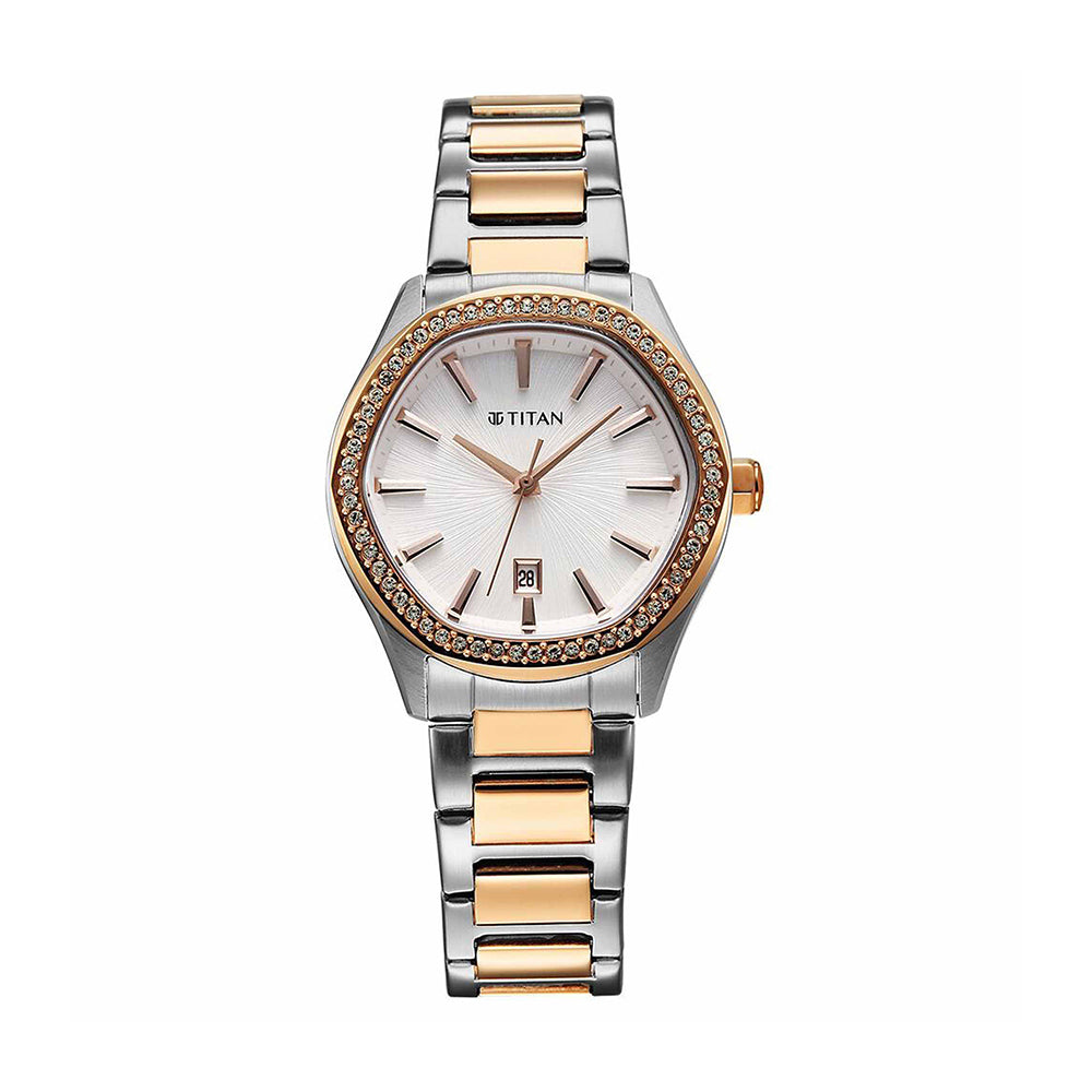 Titan Glamour Silver Dial Stainless Steel Strap Watch for Women