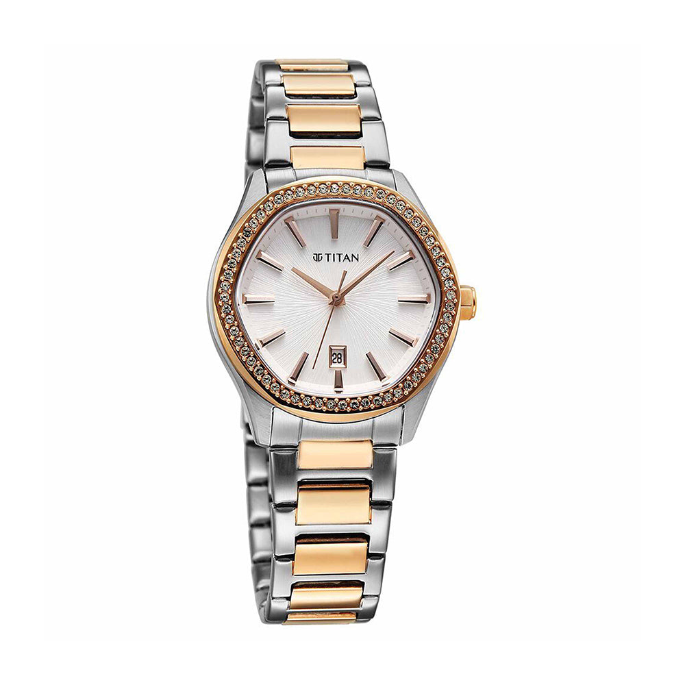 Titan Glamour Silver Dial Stainless Steel Strap Watch for Women