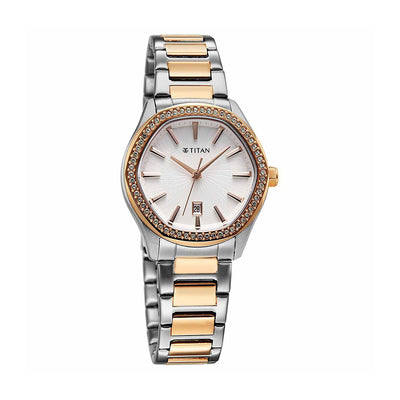 Titan Glamour Silver Dial Stainless Steel Strap Watch for Women