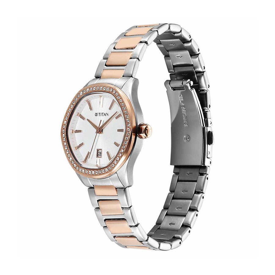 Titan Glamour Silver Dial Stainless Steel Strap Watch for Women