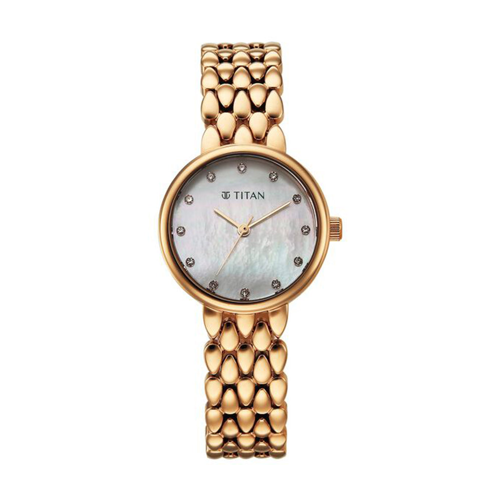 Jam Tangan Tali Keluli Tahan Karat Dail Mutiara Titan Glamour untuk Wanita