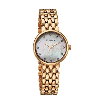 Jam Tangan Tali Keluli Tahan Karat Dail Mutiara Titan Glamour untuk Wanita