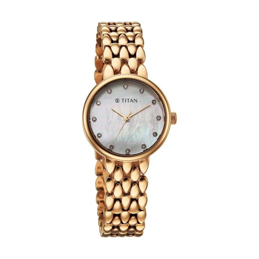 Jam Tangan Tali Keluli Tahan Karat Dail Mutiara Titan Glamour untuk Wanita