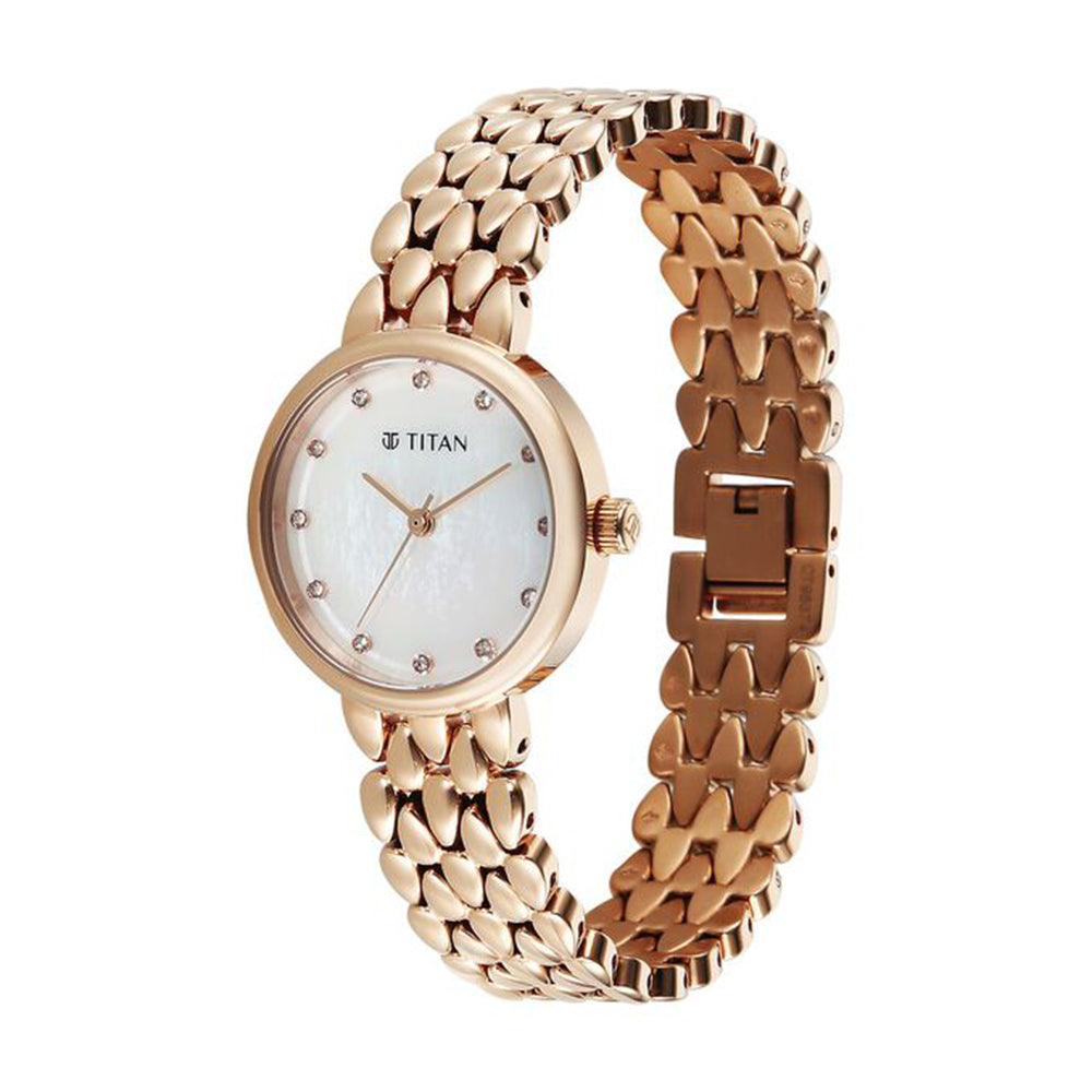 Jam Tangan Tali Keluli Tahan Karat Dail Mutiara Titan Glamour untuk Wanita