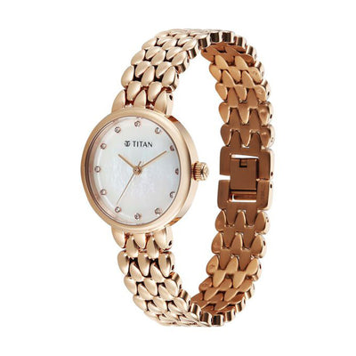 Jam Tangan Tali Keluli Tahan Karat Dail Mutiara Titan Glamour untuk Wanita