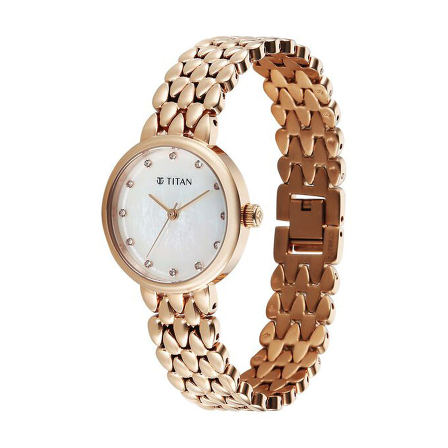 Jam Tangan Tali Keluli Tahan Karat Dail Mutiara Titan Glamour untuk Wanita