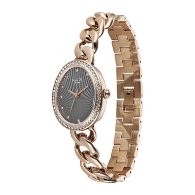 Titan Raga Grey Shaped Dial Rose Gold Metal Strap Analog Watch For Women