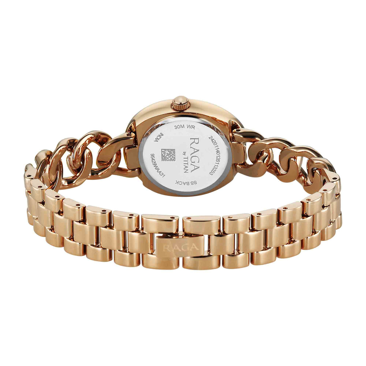 Titan Raga Grey Shaped Dial Rose Gold Metal Strap Analog Watch For Women
