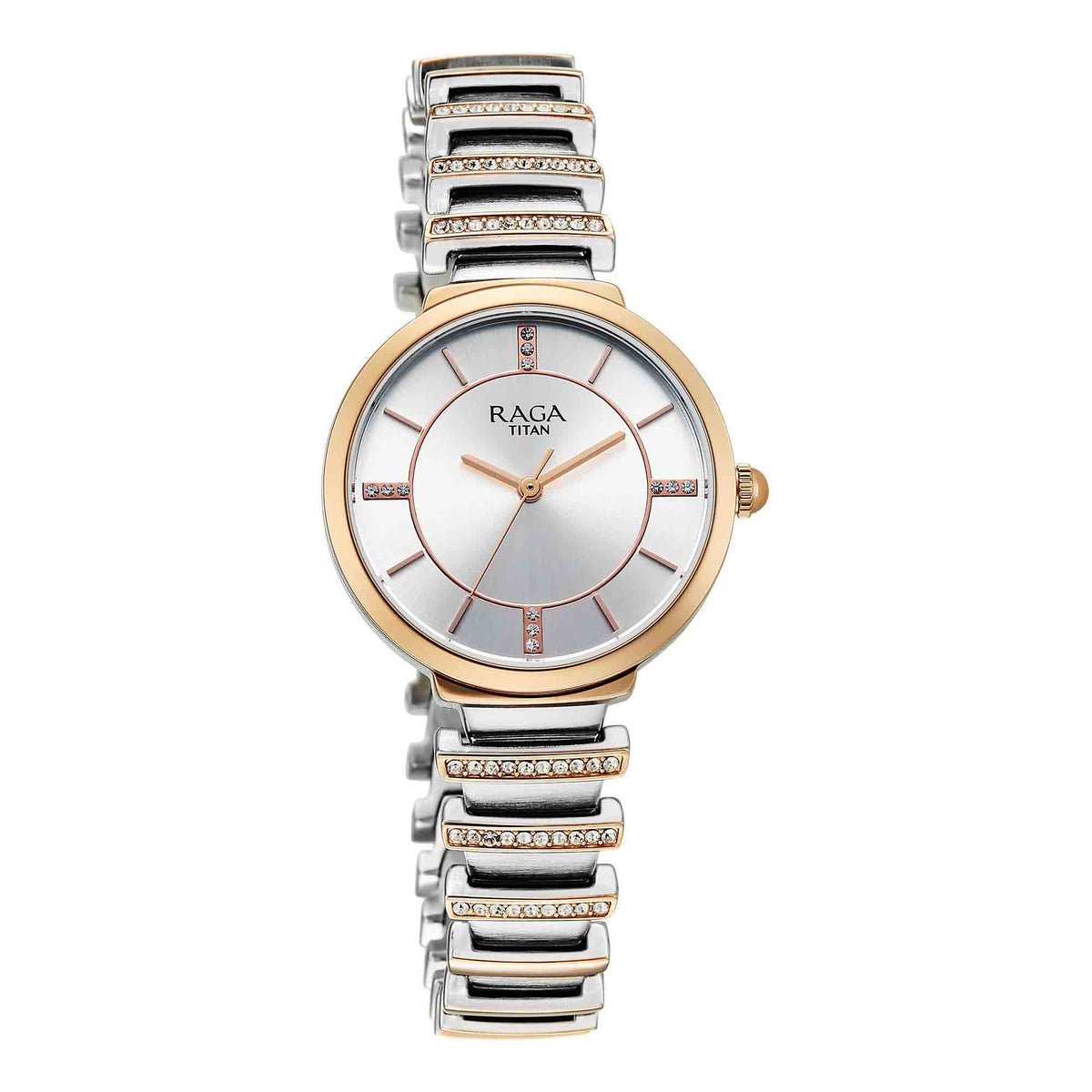 Titan Raga Silver Dial Two Toned Metal Strap Analog Watch For Women