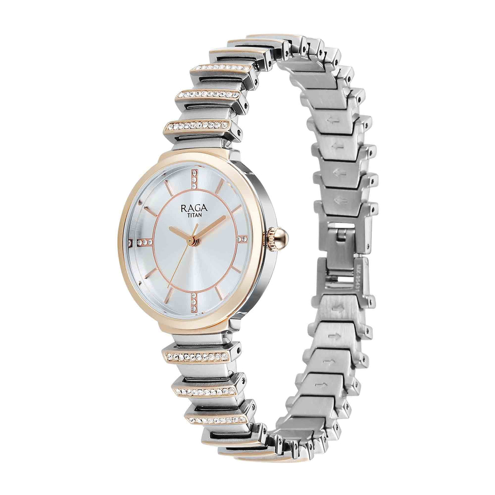 Titan Raga Silver Dial Two Toned Metal Strap Analog Watch For Women