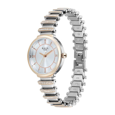Titan Raga Silver Dial Two Toned Metal Strap Analog Watch For Women