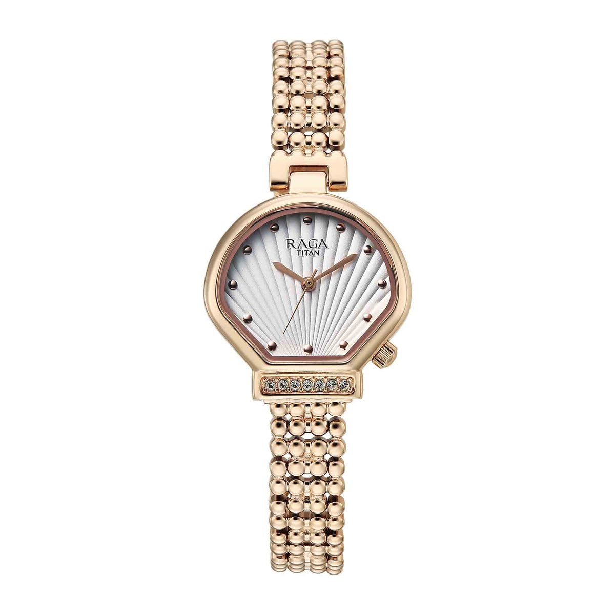 Titan Raga Spotlight White Dial Rose Gold Metal Strap Analog Watch For Women