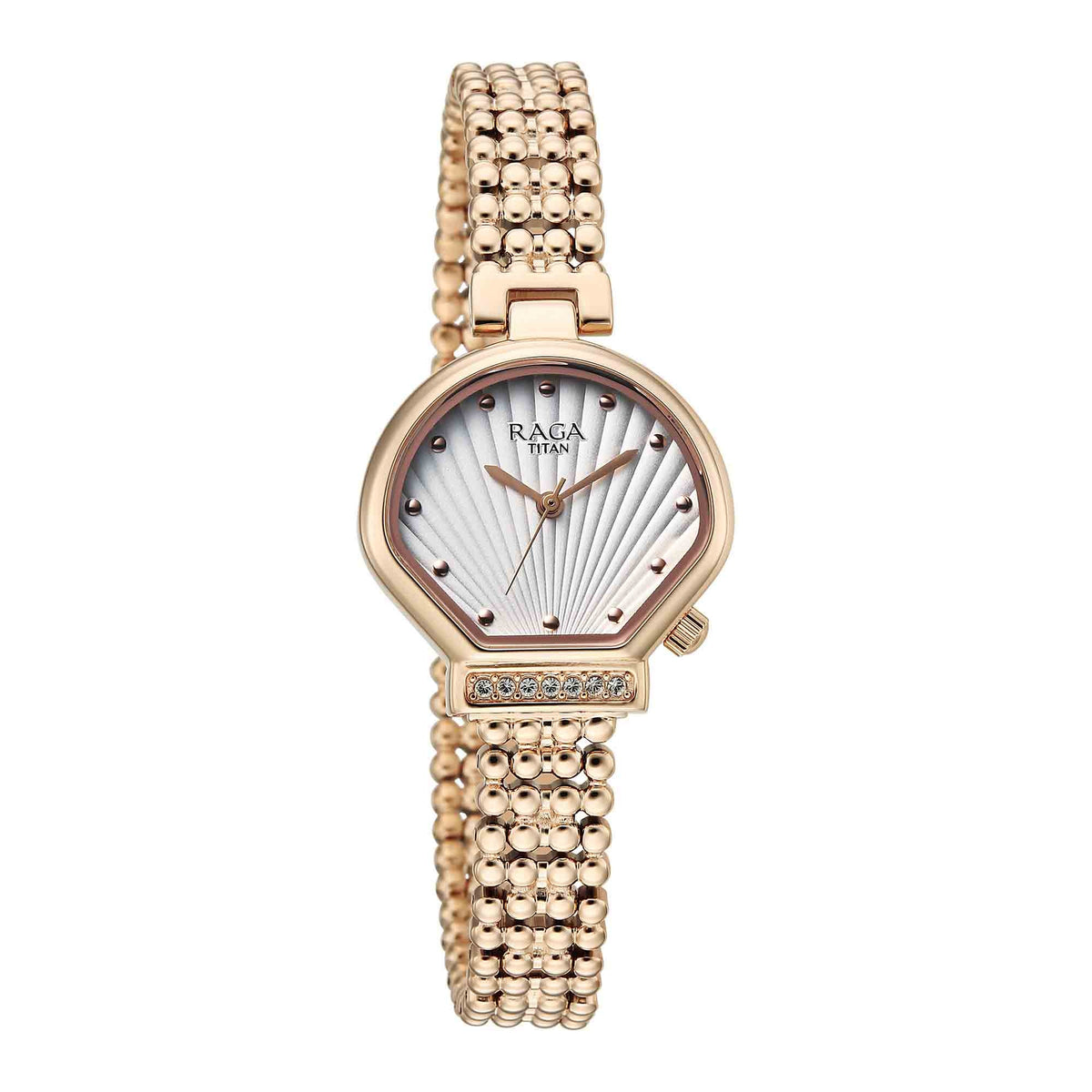 Titan Raga Spotlight White Dial Rose Gold Metal Strap Analog Watch For Women