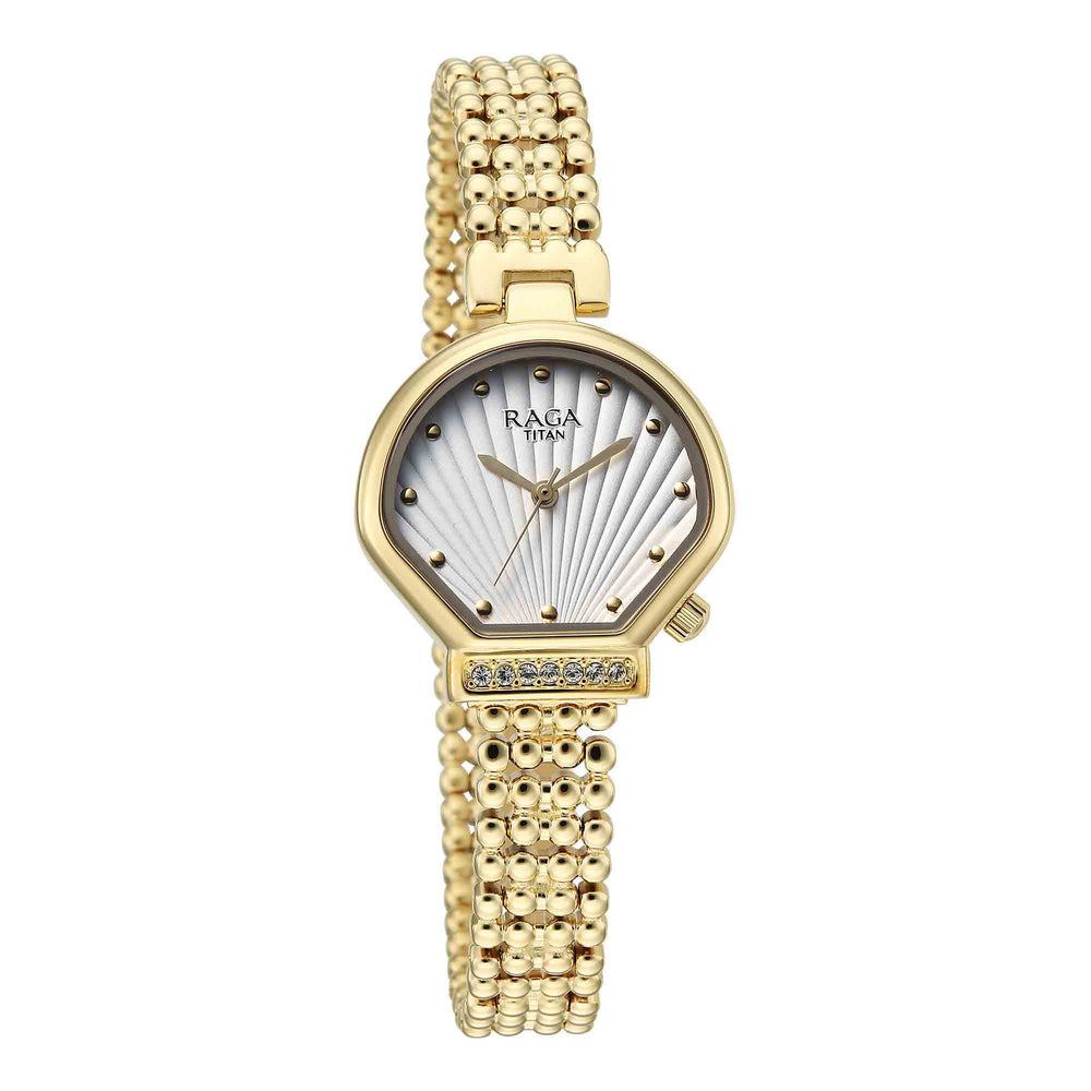 Titan Raga Spotlight White Dial Gold Metal Strap Analog Watch For Women