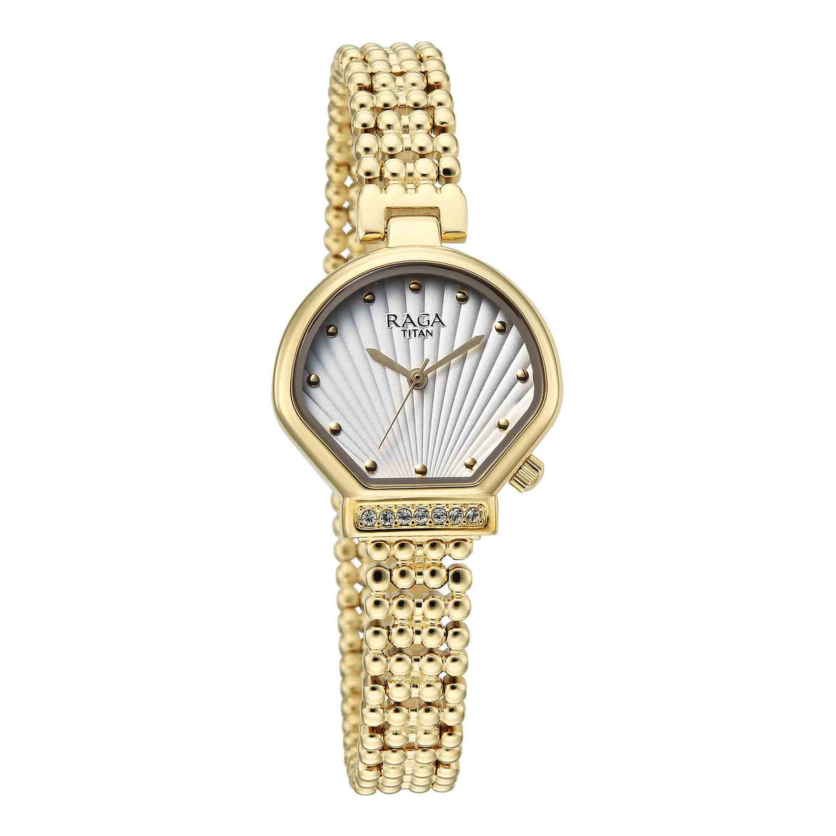 Titan Raga Spotlight White Dial Gold Metal Strap Analog Watch For Women