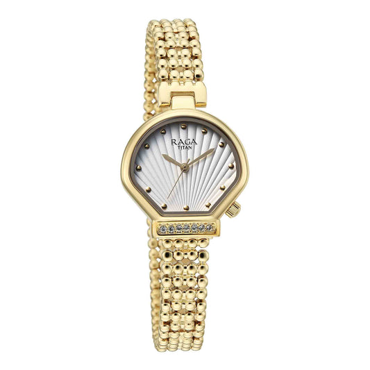 Titan Raga Spotlight White Dial Gold Metal Strap Analog Watch For Women