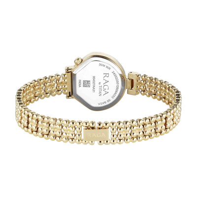 Titan Raga Spotlight White Dial Gold Metal Strap Analog Watch For Women