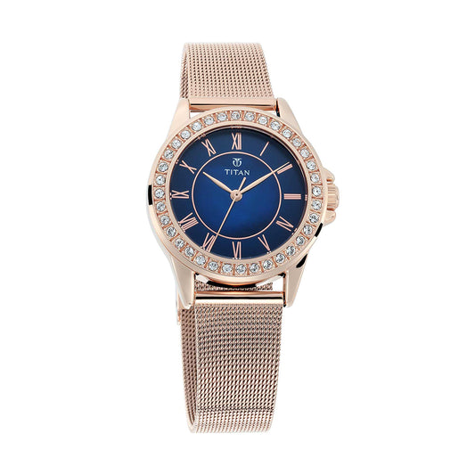 Titan Sparkle Blue Dial Stainless Steel Strap Watch for Women