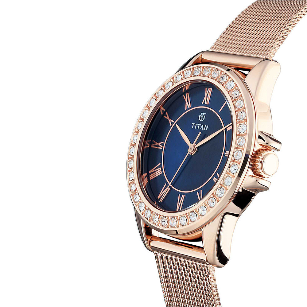 Titan Sparkle Blue Dial Stainless Steel Strap Watch for Women