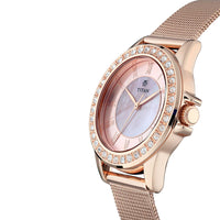 Jam Tangan Wanita Titan Sparkle Brass Pink Dial Stainless Steel Mesh Strap