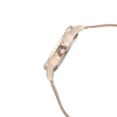 Jam Tangan Wanita Titan Sparkle Brass Pink Dial Stainless Steel Mesh Strap
