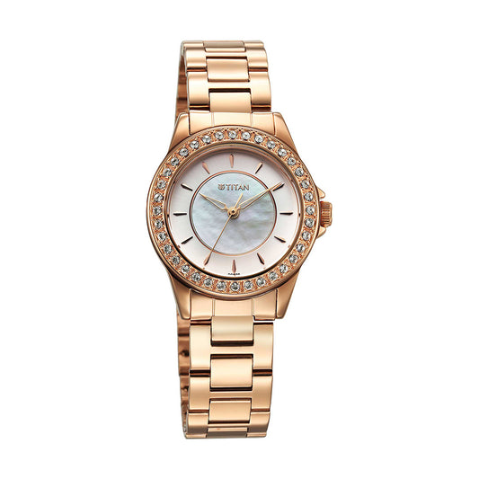 Titan Sparkle Brass Mother of Pearl Dial Women Watch