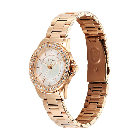 Titan Sparkle Brass Mother of Pearl Dial Women Watch